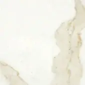 Calacatta marble texture, white with beige and gold veins, polished surface displaying subtle sheen and dark speckles.